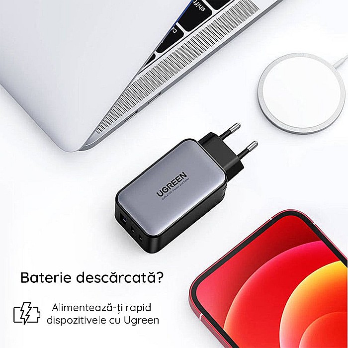 Charger, incarcator retea 240V, USB QC3.0, 2xUSB Type-C PD GaN 65W, 3.25A - Ugreen Nexode (15334) - Alb [7]