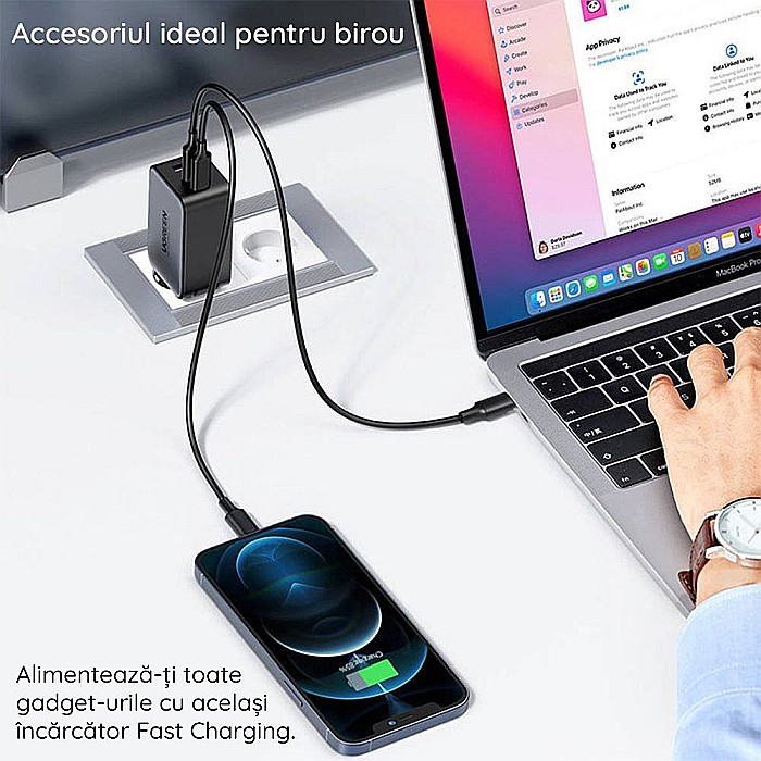 Charger, incarcator retea 240V, USB QC3.0, 2xUSB Type-C PD GaN 65W, 3.25A - Ugreen Nexode (15334) - Alb [5]