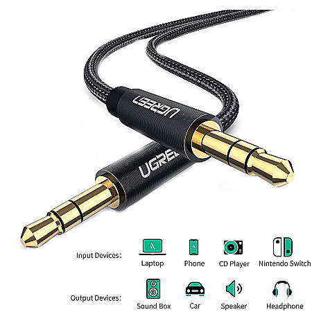 Cablu audio, adaptor de la Jack la Jack 1.5m - Ugreen, Negru [1]