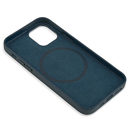 Husa din Piele Naturala pentru Apple iPhone 12 mini, compatibilitate MagSafe, Albastru [4]