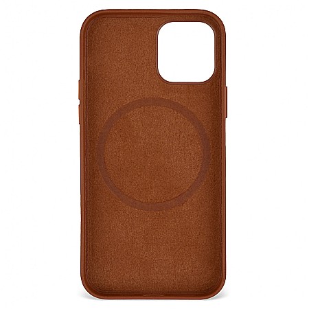 Husa din Piele Naturala pentru Apple iPhone 12 mini, compatibilitate MagSafe, Maro [2]