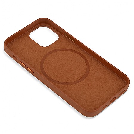 Husa din Piele Naturala pentru Apple iPhone 12 mini, compatibilitate MagSafe, Maro [4]