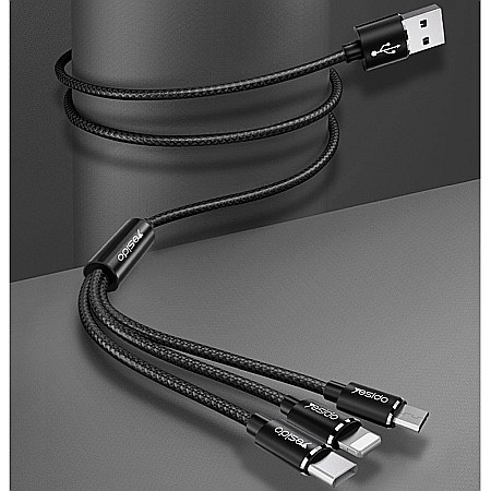 Cablu de Date 3in1 USB la Lightning, Type-C, Micro USB 60W, 3A, 1.2m - Yesido (CA-60) - Negru [5]
