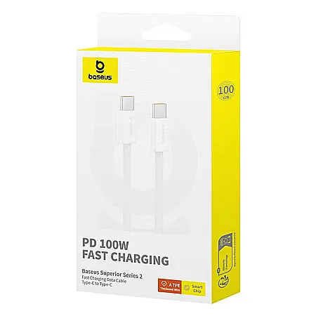 Cablu de date (incarcare) USB-C la USB-C (Type C) 100W / 480 Mbps, 2 metri lungime, Baseus - Alb [1]