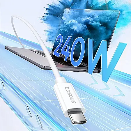 Cablu de date (incarcare) USB-C la USB-C (Type C) 240W / 40 Gbps, 1 metri lungime, Baseus - Alb [4]