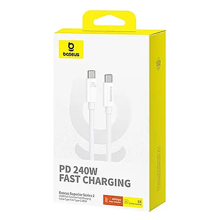 Cablu de date (incarcare) USB-C la USB-C (Type C) 240W / 40 Gbps, 1 metri lungime, Baseus - Alb [1]