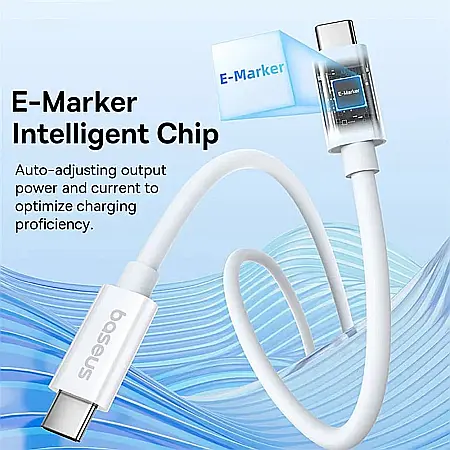 Cablu de date (incarcare) USB-C la USB-C (Type C) 240W / 40 Gbps, 1 metri lungime, Baseus - Alb [7]