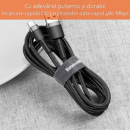 Cablu de Date USB la Type-C, 2A, 2m - Baseus Cafule (CATKLF-C91) - Red Black [5]