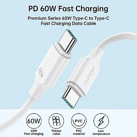 Cablu de Date Type-C la Type-C, Fast Charging 60W, 1m - JoyRoom Long-Lasting Series (S-CC060A9) - Alb [1]