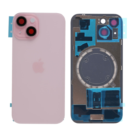 Top Piese iPhone - Capac spate sticla iPhone 15 cu magnet, fara NFC, culoare Pink 