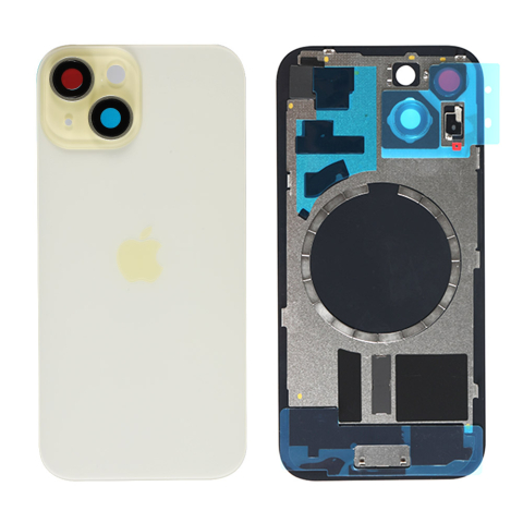 Top Piese iPhone - Capac spate sticla iPhone 15 cu magnet, fara NFC, culoare Yellow