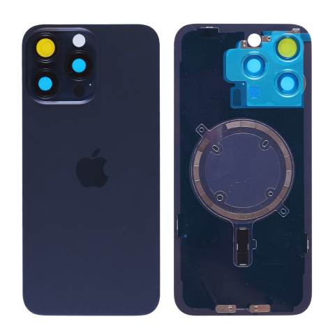 Piese & Accesorii iPhone - Capac spate sticla iPhone 15 Pro cu magnet, fara NFC, culoare Blue Titanium