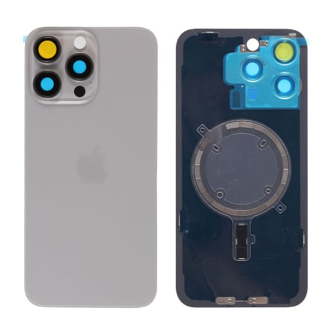 Piese & Accesorii iPhone - Capac spate sticla iPhone 15 Pro cu magnet, fara NFC, culoare Natural Titanium