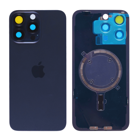 Piese & Accesorii iPhone - Capac spate sticla iPhone 15 Pro Max cu magnet, fara NFC, culoare Blue Titanium