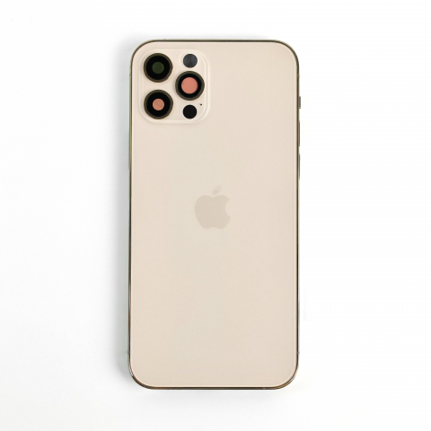 Housing iPhone - Carcasa completa si capac pentru iPhone 12 Pro cu sim tray si flex, Refurbish Top Quality, Gold