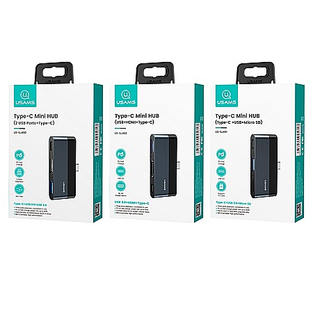 HUB USB Type-C - Porturi: 1x USB, USB Type-C, Micro SD - USAMS mini (US-SJ491) - Dark Gray [15]