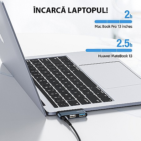 HUB USB Type-C - Porturi: 1x USB, USB Type-C, Micro SD - USAMS mini (US-SJ491) - Dark Gray [5]