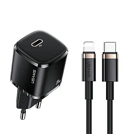 Chargere priza - Charger, incarcator retea 240V, Type-C PD 20W + Cablu Lightning 1.2m - Usams (XFKXLOGTL01) - Negru
