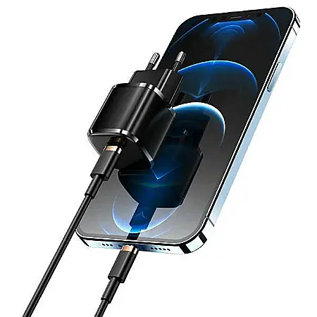 Charger, incarcator retea 240V, Type-C PD 20W + Cablu Lightning 1.2m - Usams (XFKXLOGTL01) - Negru [1]