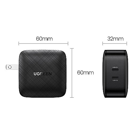 Charger, incarcator retea 240V, 2x USB Type-C PD GaN 66W, 3.3A - Ugreen (70867) - Negru [5]