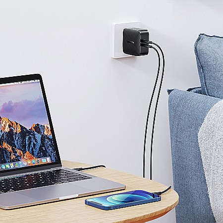 Charger, incarcator retea 240V, 2x USB Type-C PD GaN 66W, 3.3A - Ugreen (70867) - Negru [2]