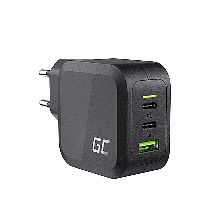 Baterii & Incarcatoare Laptop - Incarcator Type-C 65W, 2x USB Type-C PD, 1x USB QC3.0, Power GaN, compatibil cu smartphone, laptop, tableta, MacBook, iPhone, iPad - Green Cell GC PowerGaN