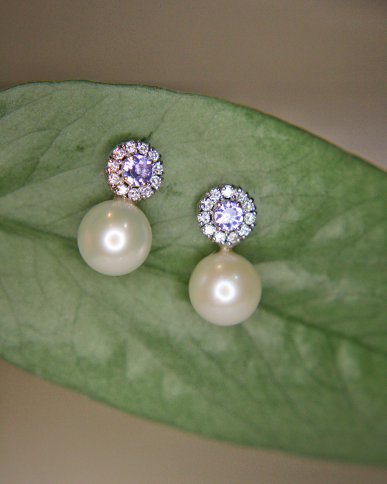 Cercei Aphrodita - Aur Alb 14K cu Perle, Tanzanite și Diamante Naturale [4]