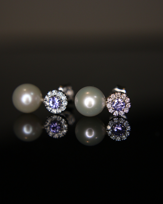 Cercei Aphrodita - Aur Alb 14K cu Perle, Tanzanite și Diamante Naturale [5]
