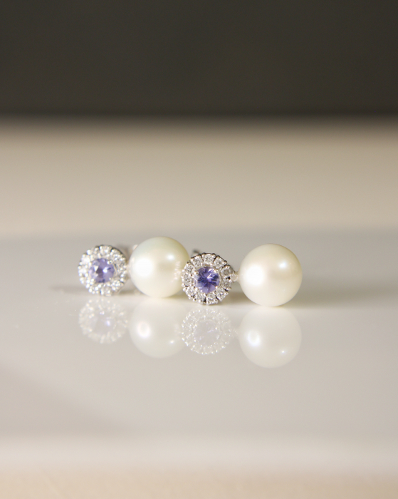 Cercei Aphrodita - Aur Alb 14K cu Perle, Tanzanite și Diamante Naturale [2]