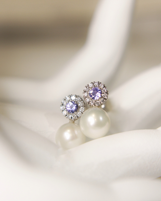 Cercei Aphrodita - Aur Alb 14K cu Perle, Tanzanite și Diamante Naturale [3]