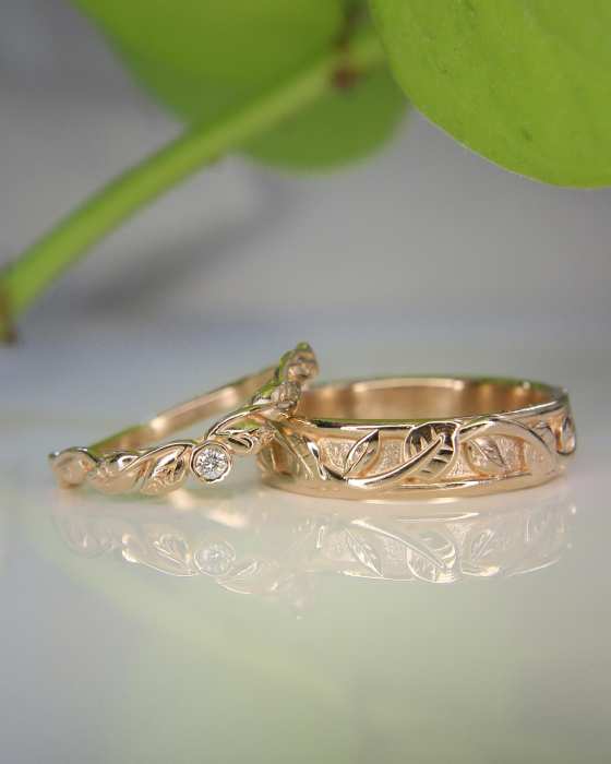 Verighete Botanical - Aur Roz 14K cu Diamant Natural [4]