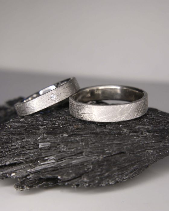 Verighete din aur alb de 14K cu diamant natural - Graffias [5]