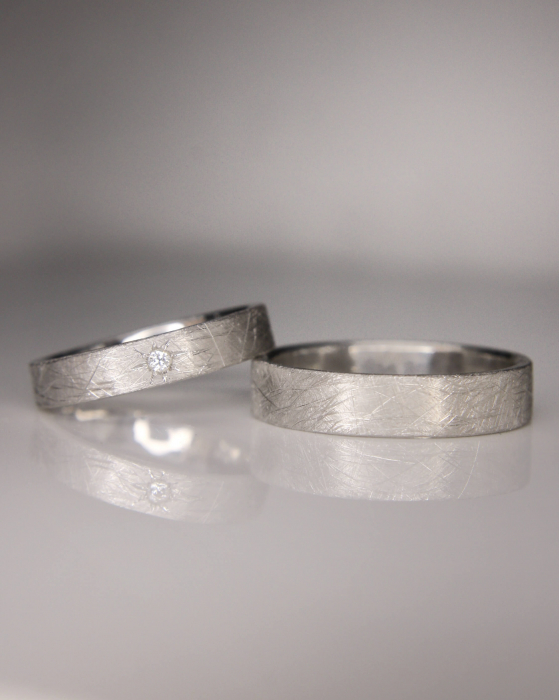 Verighete din aur alb de 14K cu diamant natural - Graffias [2]