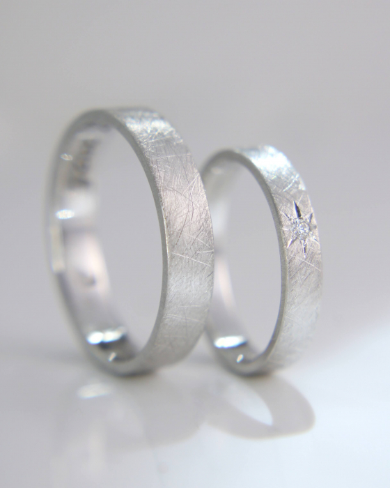 Verighete din aur alb de 14K cu diamant natural - Graffias [5]