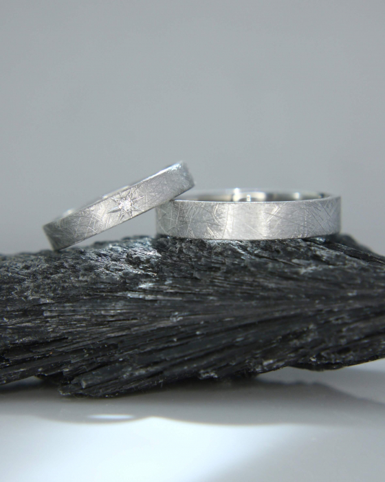Verighete din aur alb de 14K cu diamant natural - Graffias [3]