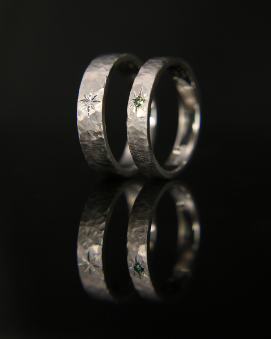 Verighete texturate din aur roz de 14K - Luna Plus [2]