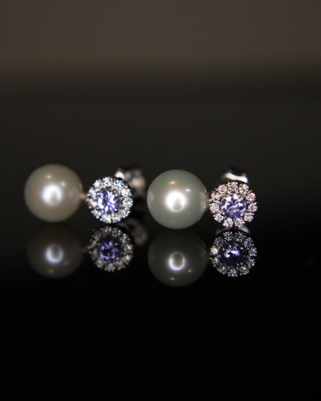Cercei Aphrodita - Aur Alb 14K cu Perle, Tanzanite și Diamante Naturale [4]