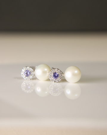 Cercei Aphrodita - Aur Alb 14K cu Perle, Tanzanite și Diamante Naturale [1]