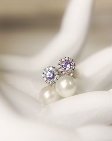 Cercei Aphrodita - Aur Alb 14K cu Perle, Tanzanite și Diamante Naturale [2]