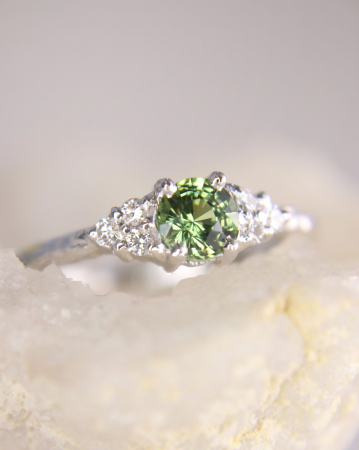 Inel de logodnă Cybel - Aur Alb 14K cu Safir Verde și Diamante [2]