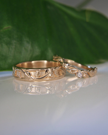 Verighete Botanical - Aur Roz 14K cu Diamant Natural [2]