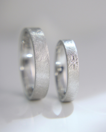 Verighete organice - Verighete din aur alb de 14K cu diamant natural - Graffias