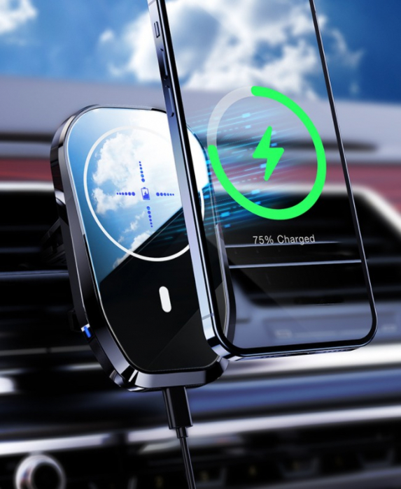 Incarcator AUTO MagSafe wireless magnetic suport grilaj ventilație iPhone 12 / 13 - Negru [3]