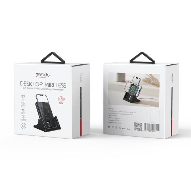 Incarcator wireless cu suport telefon Yesido DS15, 15W, negru [2]