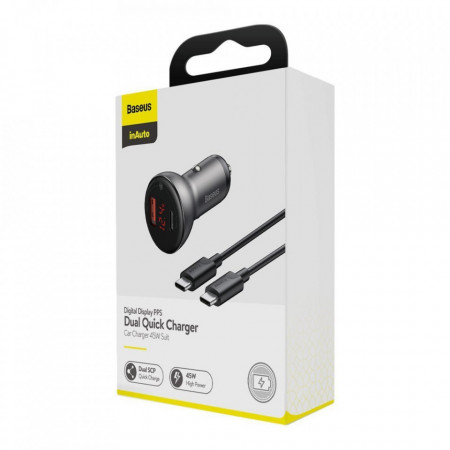 Incarcator auto Baseus USB-C + USB 45W Quick Charge 4.0 + cablu USB-C [1]