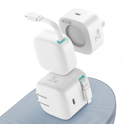Încărcătoare, date și adaptoare - Incarcator 35W Dual Output Fast Charger With Lightning  Cablu retractabil EU - Alb