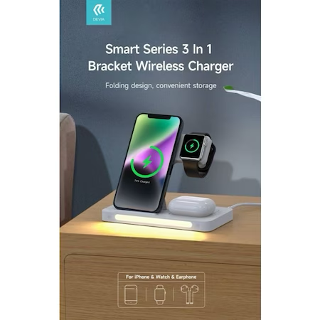 Statie incarcare Devia Wireless 3 in 1 dock iPhone, iWatch , Airpods 15w , Alb [2]