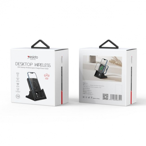 Incarcator wireless cu suport telefon Yesido DS15, 15W, negru [1]