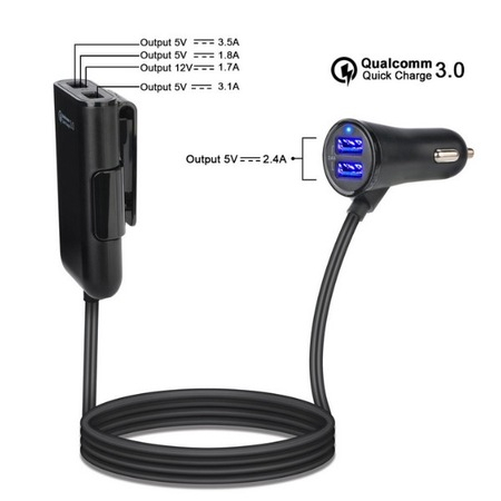 Incarcator Totu auto 4 in 1 USB, incarcare rapida 3.0, 36 W, 8 A, Negru [2]