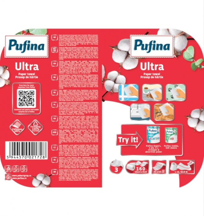 Prosop de Bucătărie Pufina Ultra 3 Straturi 160 Foi - Absorbție Maximă [2]